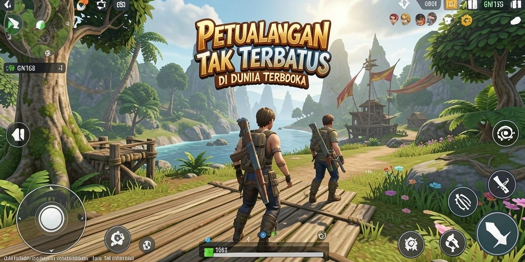 Tangkapan layar gameplay GN168 yang menunjukkan aksi di dunia terbuka.